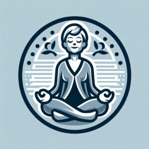 Senior Yoga logo with a younger style grey and blue colors less detailed with a background color of f9f9f9 300x300 1