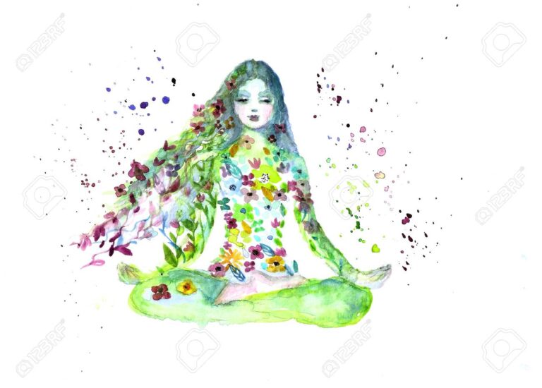 85555538 femme yoga postura lotus bouddha meditation aquarelle peinte a la main 768x550